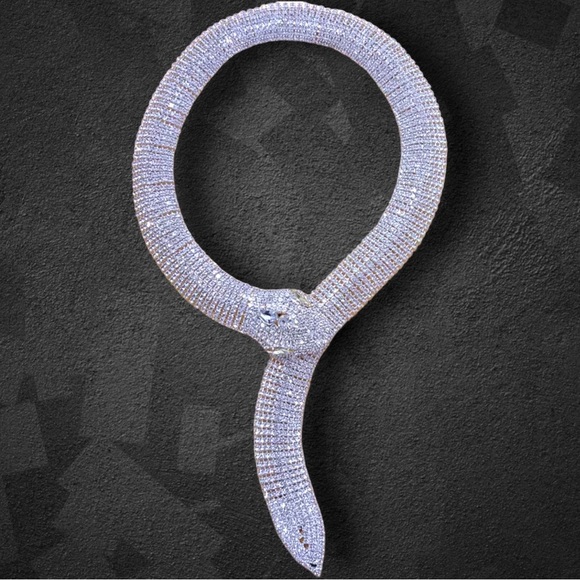 NEW Silvertone Metallic Serpent Snake CZ Crystal Encrusted Choker Necklace - Picture 16 of 16